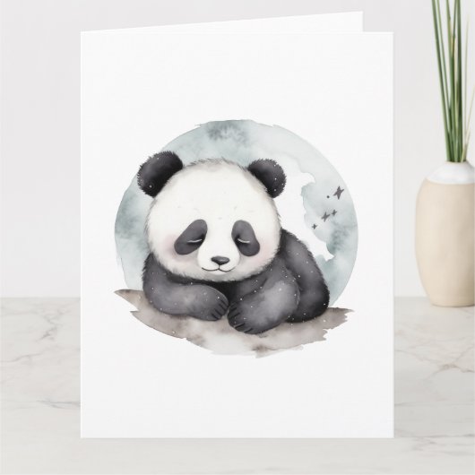 Schattige Sleepy Waterverf Baby Panda Beer Kaart (Voorkant)