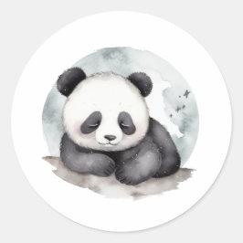 Schattige Sleepy Waterverf Baby Panda Beer Ronde Sticker