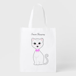 Schattige Slimme Witte Kat Cartoon Boodschappentas