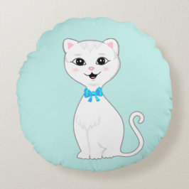 Schattige Slimme Witte Kat Cartoon Rond Kussen