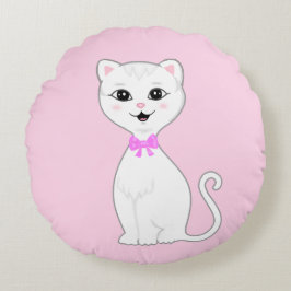 Schattige Slimme Witte Kat Cartoon Rond Kussen