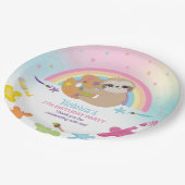 Schattige Sloth Art Craft Party Regenboog Verjaard Papieren Bordje (Gekanteld)