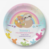 Schattige Sloth Art Craft Party Regenboog Verjaard Papieren Bordje (Voorkant)