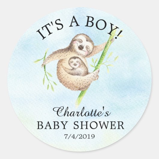 Schattige Sloth Baby shower Favor Sticker (Voorkant)