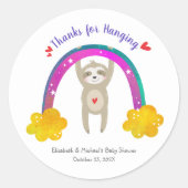Schattige Sloth Boho Rainbow Chic Baby shower Dank Ronde Sticker (Voorkant)