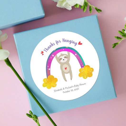 Schattige Sloth Boho Rainbow Chic Baby shower Dank Ronde Sticker
