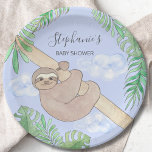 Schattige Sloth Boy-Baby shower Papieren Bordje<br><div class="desc">Dit leuke baby showers papieren bord heeft een lieve,  lachende baby luiaard die aan een takje hangt,  groene waterverf oerwouden bladeren en een blauwe achtergrond. Gemakkelijk aan te passen. Er zijn bijpassende servetten in mijn winkel. Originele Waterverf © Michele Davies.</div>