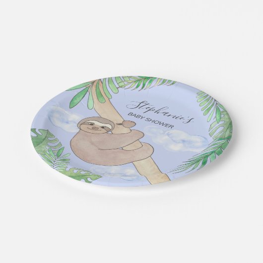 Schattige Sloth Boy-Baby shower Papieren Bordje (Gekanteld)