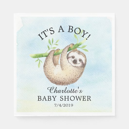 Schattige Sloth Boy Baby shower Papieren servetten (Voorkant)