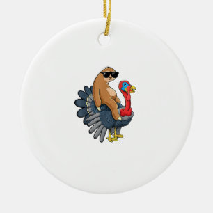 Schattige Sloth Riding Turkije Grappige Thanksgivi Keramisch Ornament