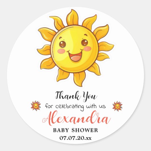 Schattige Smile Sunshine Baby shower Ronde Sticker (Voorkant)