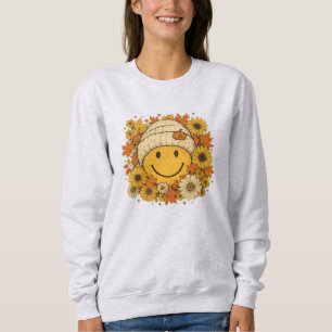 Schattige Smiley Gezicht in Cozy Beanie Omgeven Do Trui