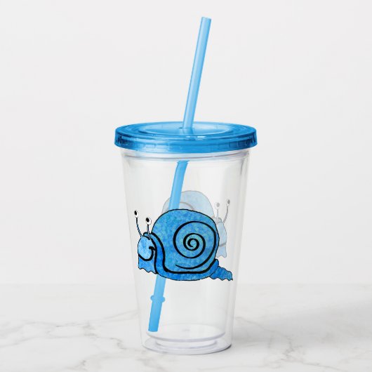 Schattige Smiling Snail Black Omtrek blauw omhulse Acryl Drinkbeker (Achterkant)