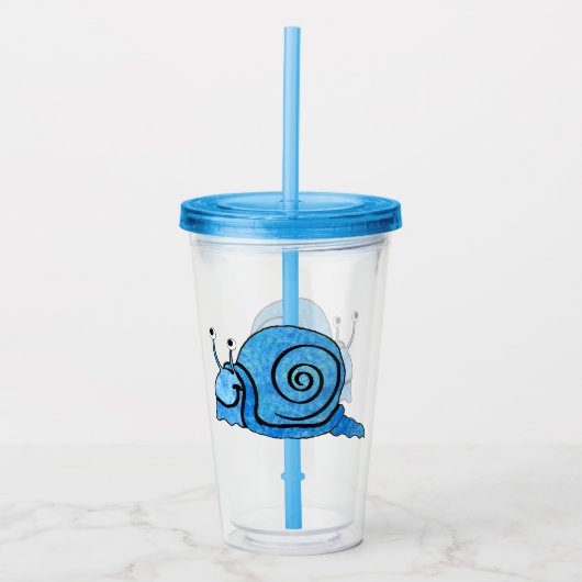 Schattige Smiling Snail Black Omtrek blauw omhulse Acryl Drinkbeker (Voorkant)
