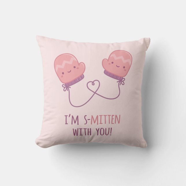 Schattige Smitten Met U Mittens Paar Kamer Decor Kussen (Voorkant)