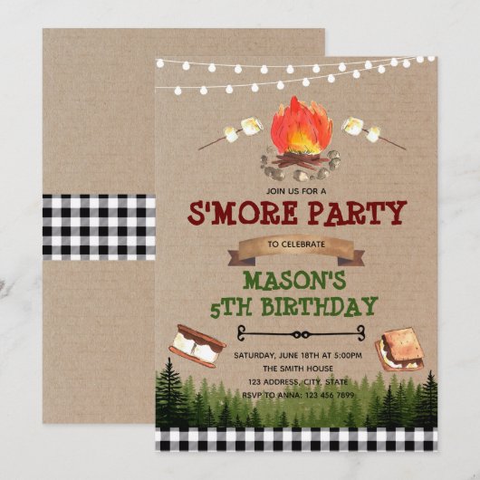 Schattige S'More Bonfire-feestuitnodiging Kaart (Voorkant / Achterkant)
