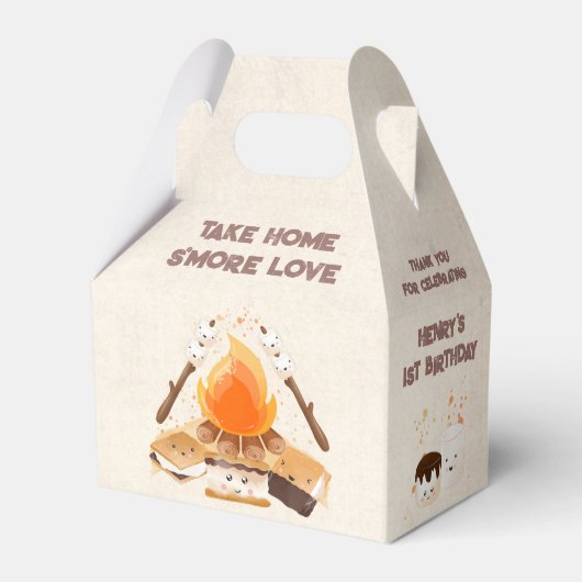 Schattige S'more Kampvuur 1e Verjaardagscamping Bedankdoosjes (Voorkant Zijde)