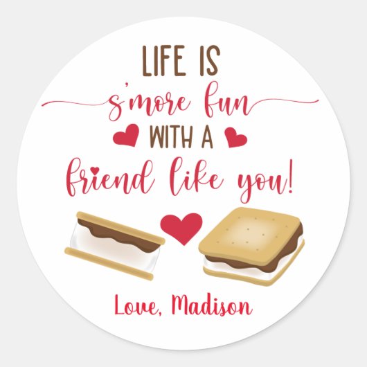 Schattige s'more plezier met een vriend Valentijns Ronde Sticker (Voorkant)