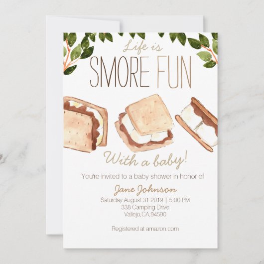 Schattige smores camping baby shower uitnodiging (Voorkant)