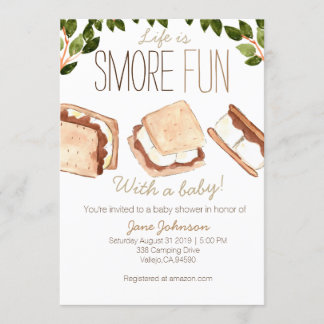 Schattige smores camping baby shower uitnodiging