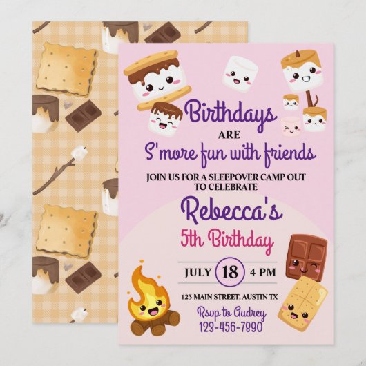 Schattige S'mores Campout Verjaardagsfeest Kaart (Voorkant / Achterkant)