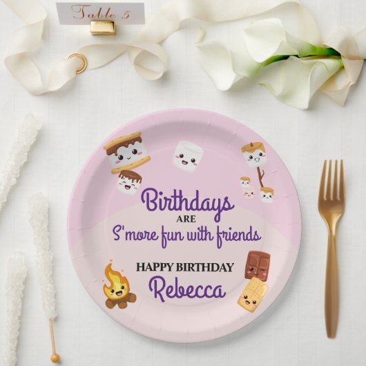 Schattige S'mores Campout Verjaardagsfeest Papieren Bordje (Huwelijk)
