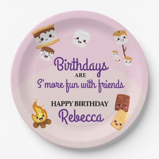 Schattige S'mores Campout Verjaardagsfeest Papieren Bordje (Voorkant)