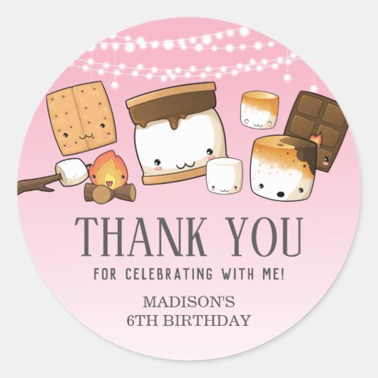Schattige S'mores Smore Verjaardagsfeest Bedankt F Ronde Sticker (Voorkant)