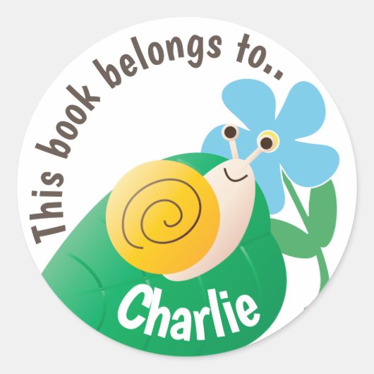 Schattige Snail and Flower Gepersonaliseerd boek b Ronde Sticker (Voorkant)