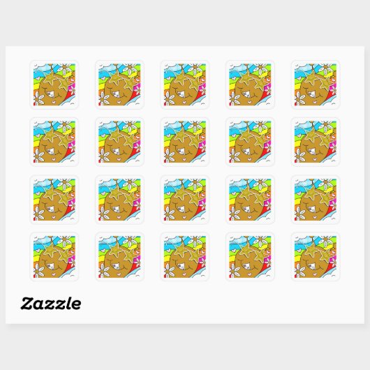 Schattige Snail Groovy Summer Mail Square Vierkante Sticker (Vel)