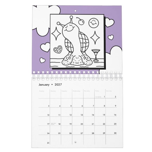 Schattige Snail Small 2026 Kleuren Kalender (Jan 2027)