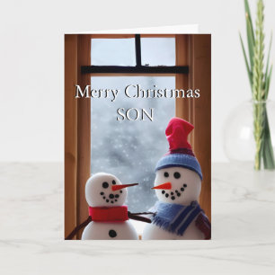 Schattige Sneeuw Vader & Zoon Kerstkaart Kaart