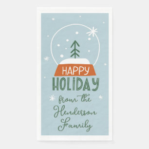 Schattige Sneeuw Wereldbol Happy Holiday Lichtblau Servet