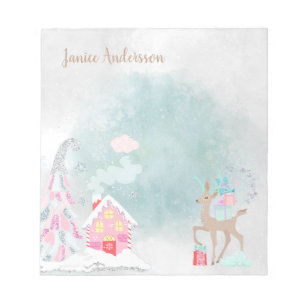 Schattige Sneeuwige Blauwe Roze Kerstherten Winter Notitieblok