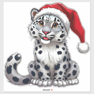 Schattige Sneeuwluipaart Cartoon in Kerstmannenhoe Sticker