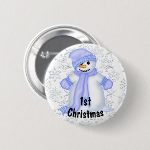 Schattige Sneeuwman Baby's 1e Kerstmis Ronde Button 5,7 Cm