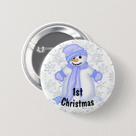 Schattige Sneeuwman Baby's 1e Kerstmis Ronde Button 5,7 Cm (Voorkant /achterkant)
