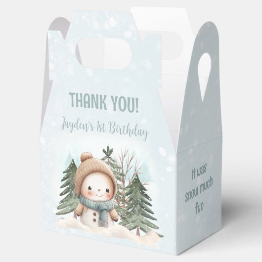 Schattige Sneeuwman Blauw Winter 1e Verjaardag Fav Bedankdoosjes (Geopend)