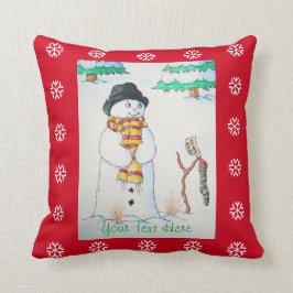 schattige sneeuwman die glimlacht op de sneeuwscèn kussen