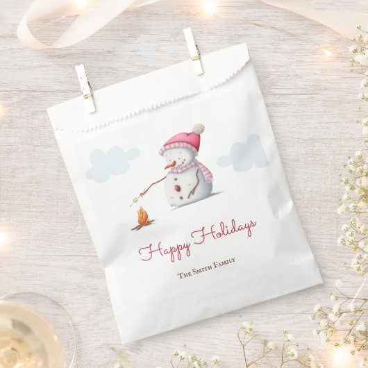 Schattige Sneeuwman die Marshmallows Roostert Bedankzakje (Geknipt)
