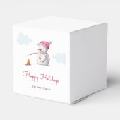 Schattige Sneeuwman die Marshmallows Roostert Kers Bedankdoosjes (Achterkant)