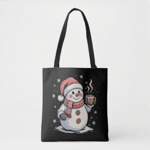 Schattige Sneeuwman Drinkt Koffie Winter Sneeuwvlo Tote Bag