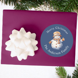 Schattige Sneeuwman, Elegante Gelukkig Kerstmis St Ronde Sticker