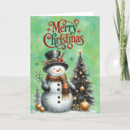 Schattige Sneeuwman en Kerstboom Feestdagen Kaart