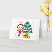 Schattige sneeuwman en kerstboom kaart (Gele Bloem)
