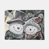  Schattige Sneeuwman en Sneeuwvrouw Tekening Deurmat (Voorkant)