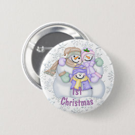 Schattige Sneeuwman Familie Baby's 1e Kerstmis Ronde Button 5,7 Cm