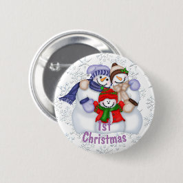 Schattige Sneeuwman Familie Baby's 1e Kerstmis Ronde Button 5,7 Cm