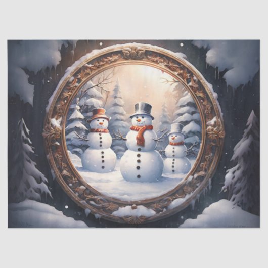 Schattige sneeuwman familie in Winter Wonderland D Tissuepapier (Voorkant)