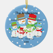 Schattige Sneeuwman Familie van 6 Kerst Ornament